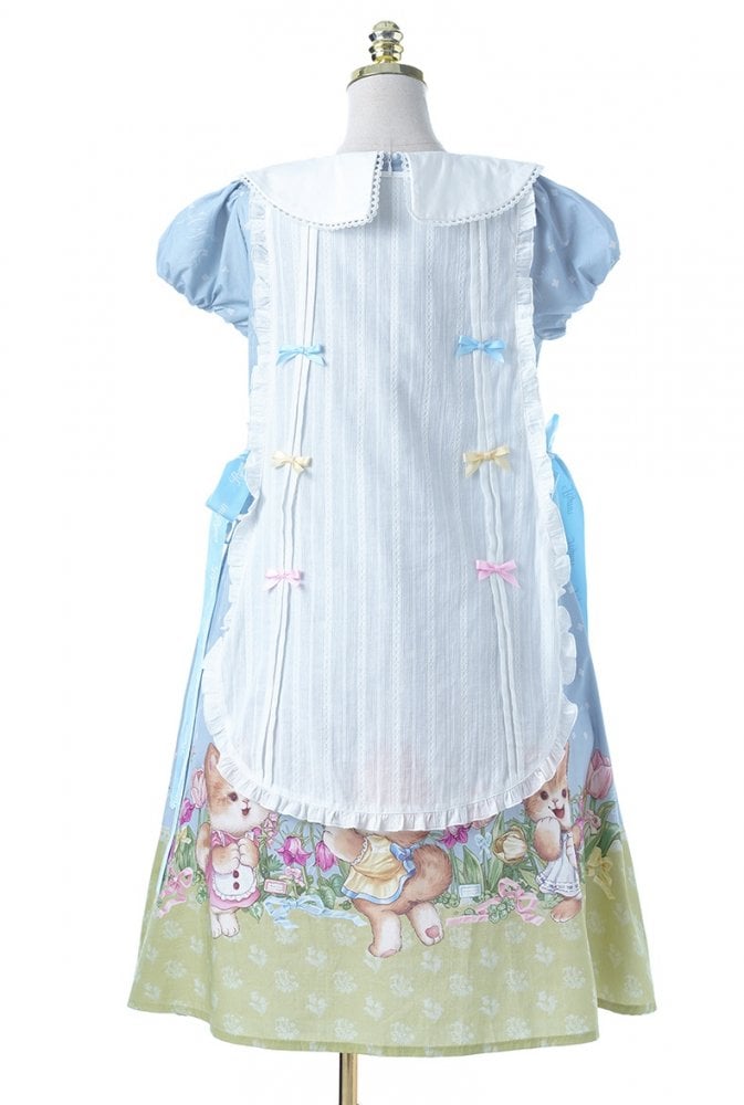Blue Cat Embroidery Bowknot Details Overdress
