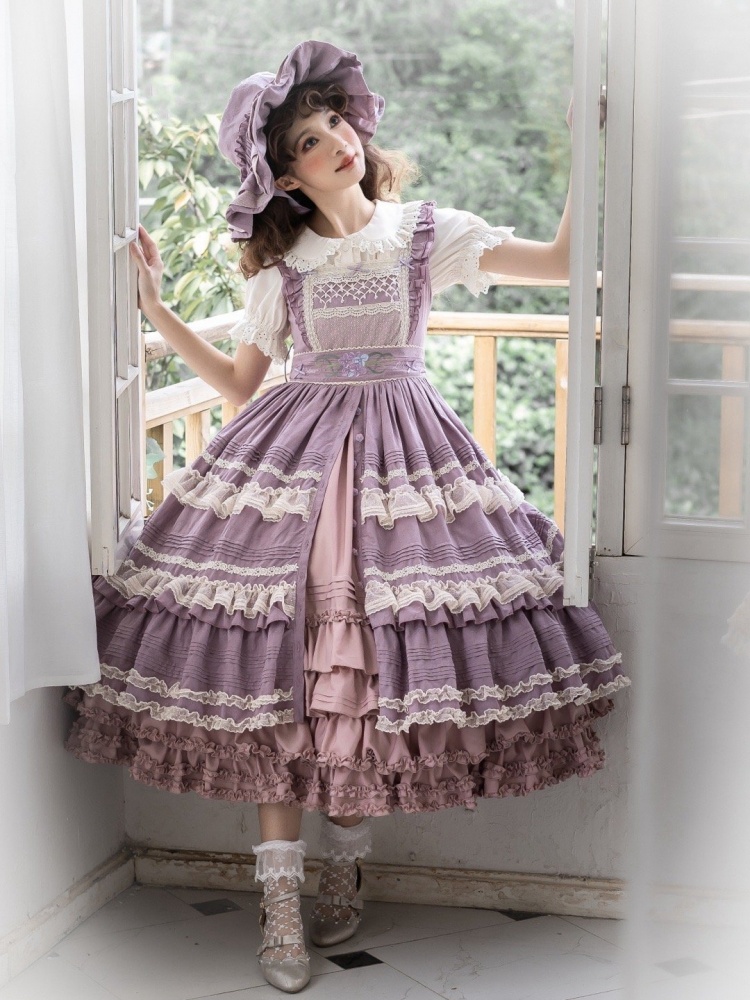 Hydrangea Dream Lace Ruffle Hem High Waist Lolita JSK