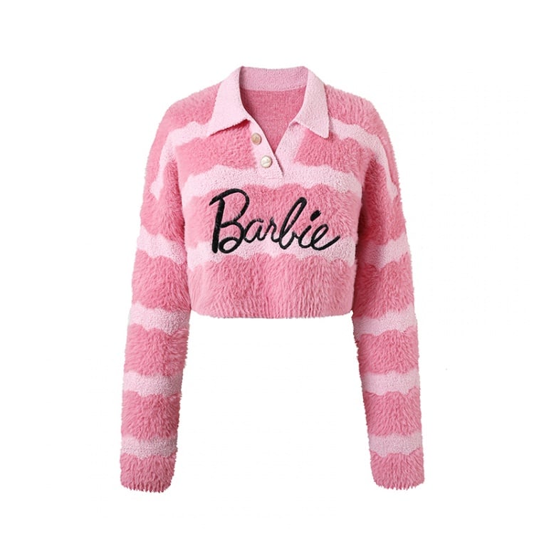 Barbie Authorized Striped Pattern Cropped Sweater