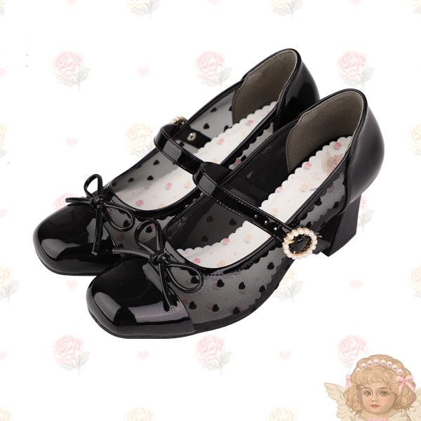 PU Black Mesh Mary Janes Lolita Shoes