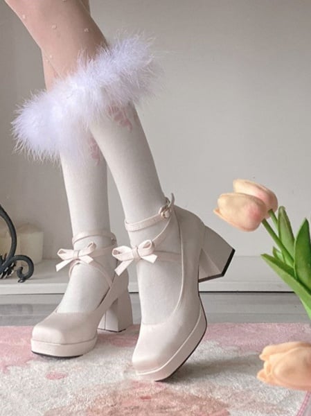 [$53.11]Buckle Ankle Strap Satin White Mary Janes Lolita Shoes