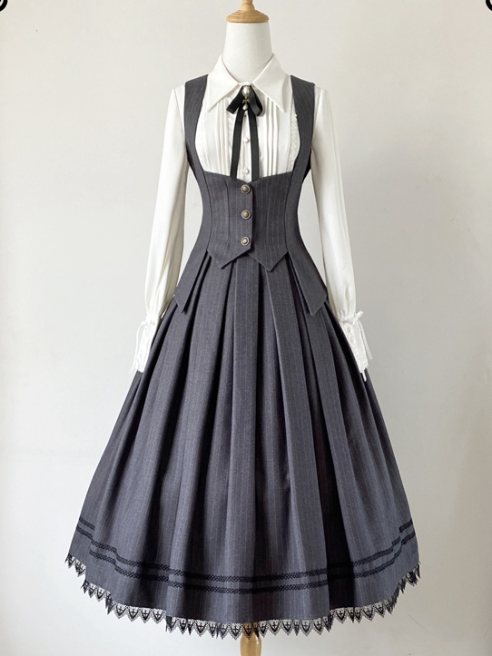 Gray Elegant Striped Pattern Skirt