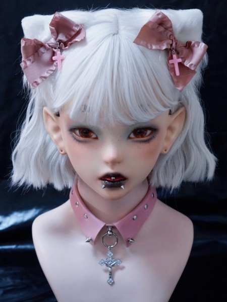 [$9.00]Pink Bowknots White Plush Kitty Ears Hairclips