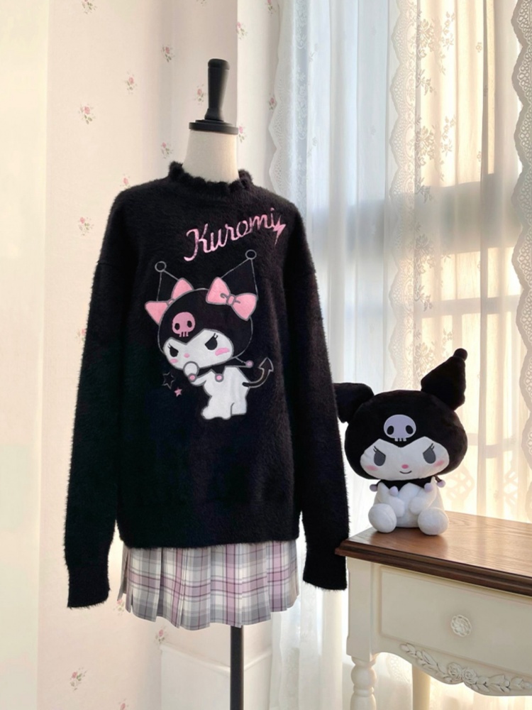 Sanrio Authorized Kuromi Black Round Neck Sweater