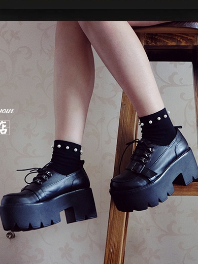 Black Punk Lace-up Closure Platforms