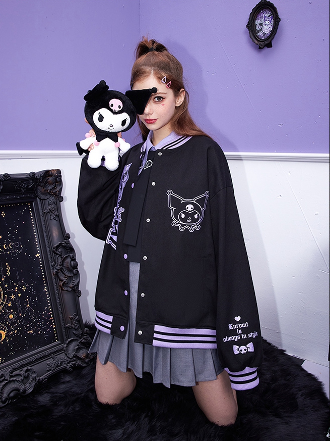 Kuromi Inspired Purple and Black Baseball Jacket – PeachyBaby