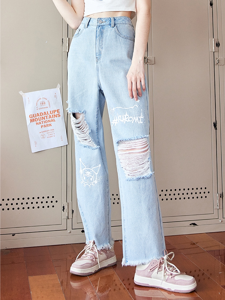 UNIFREE and Sanrio Collaboration Kuromi Distressed Design Jeans