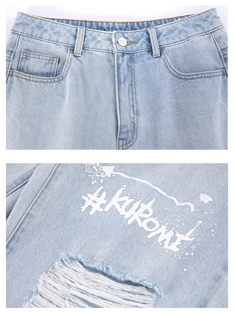 [$74.75]UNIFREE and Sanrio Collaboration Kuromi Distressed Design Jeans