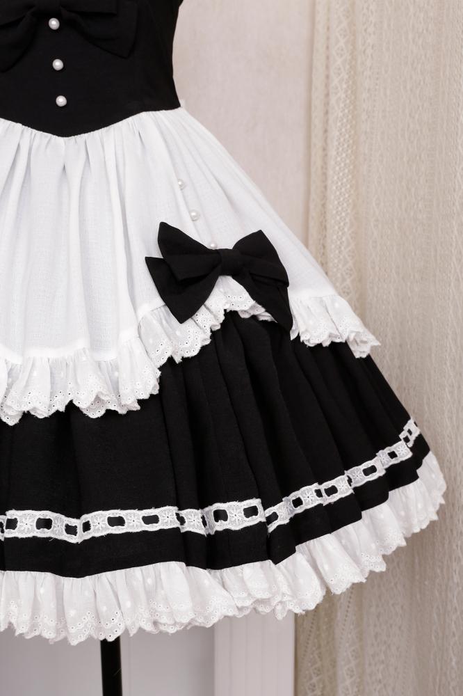Maid Coffee Bowknot Details Halter Neck Jumper Skirt+Bolero Set