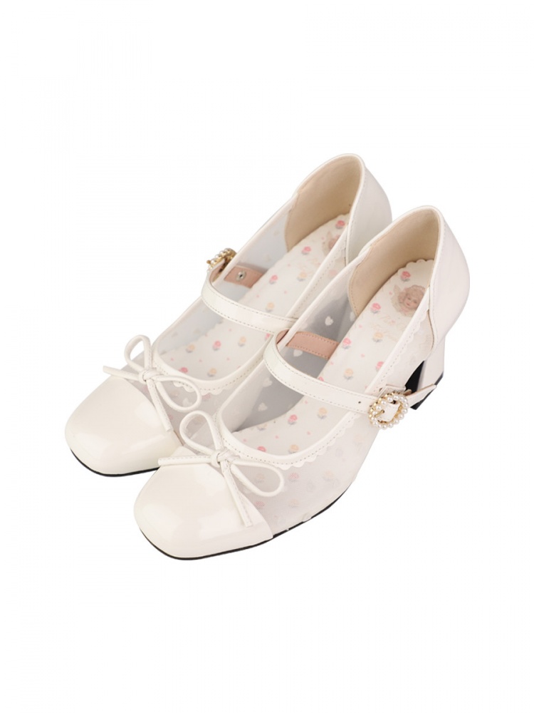 PU White Mesh Mary Janes Shoes