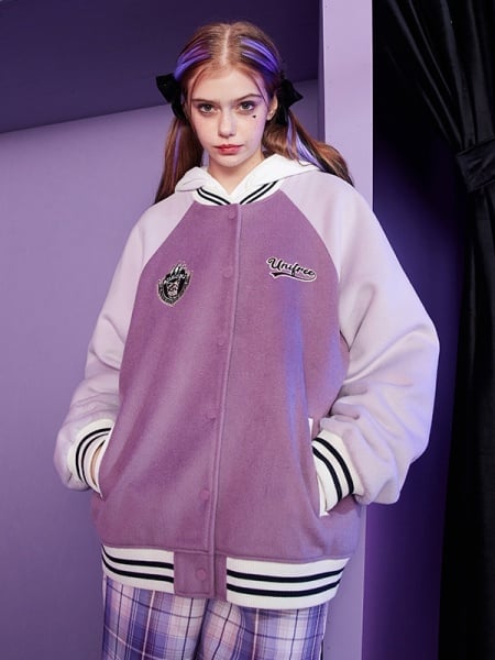 Kuromi Inspired Purple and Black Baseball Jacket – PeachyBaby