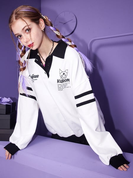 [$74.75]UNIFREE and Sanrio Collaboration Kuromi Polo Collar Sweatshirt