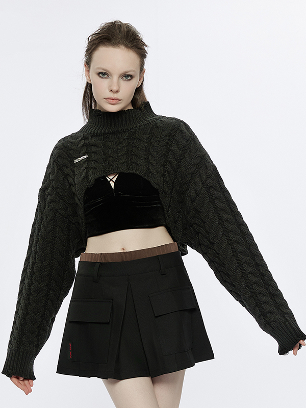[$64.75]Black Gothic Banded Collar Cropped Sweater