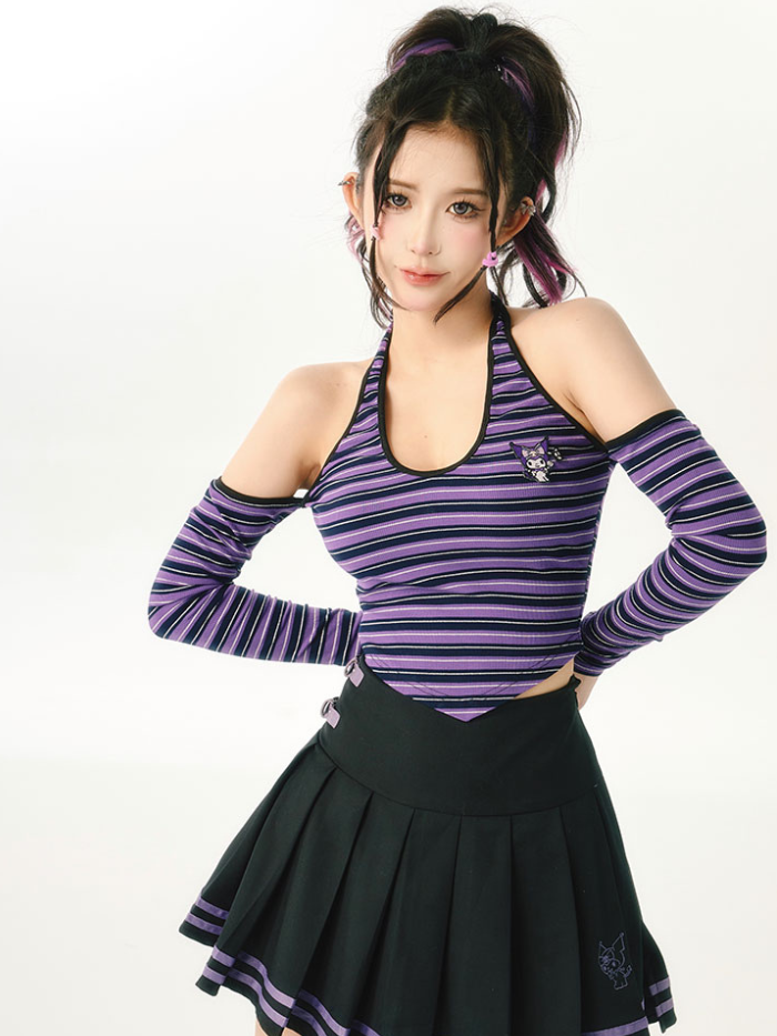 Halter Neck Striped Pattern Cropped Top