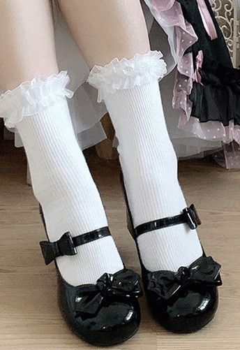 Bow at Top PU Black Mary Janes Lolita Shoes