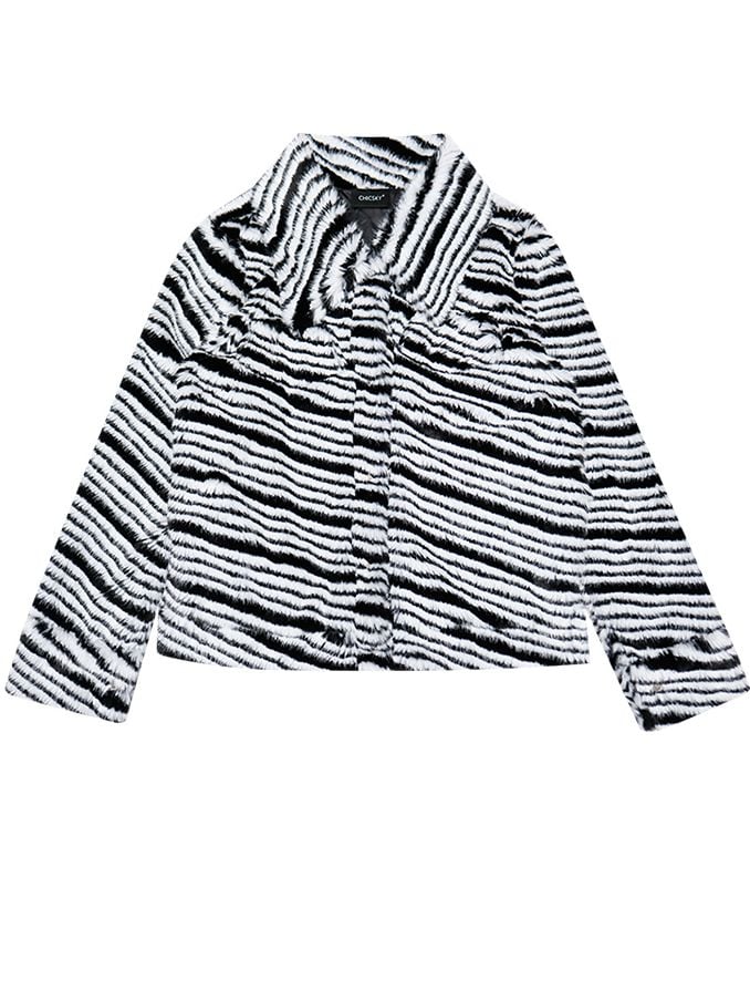 Zebra-Stripe Design Plush  Coat