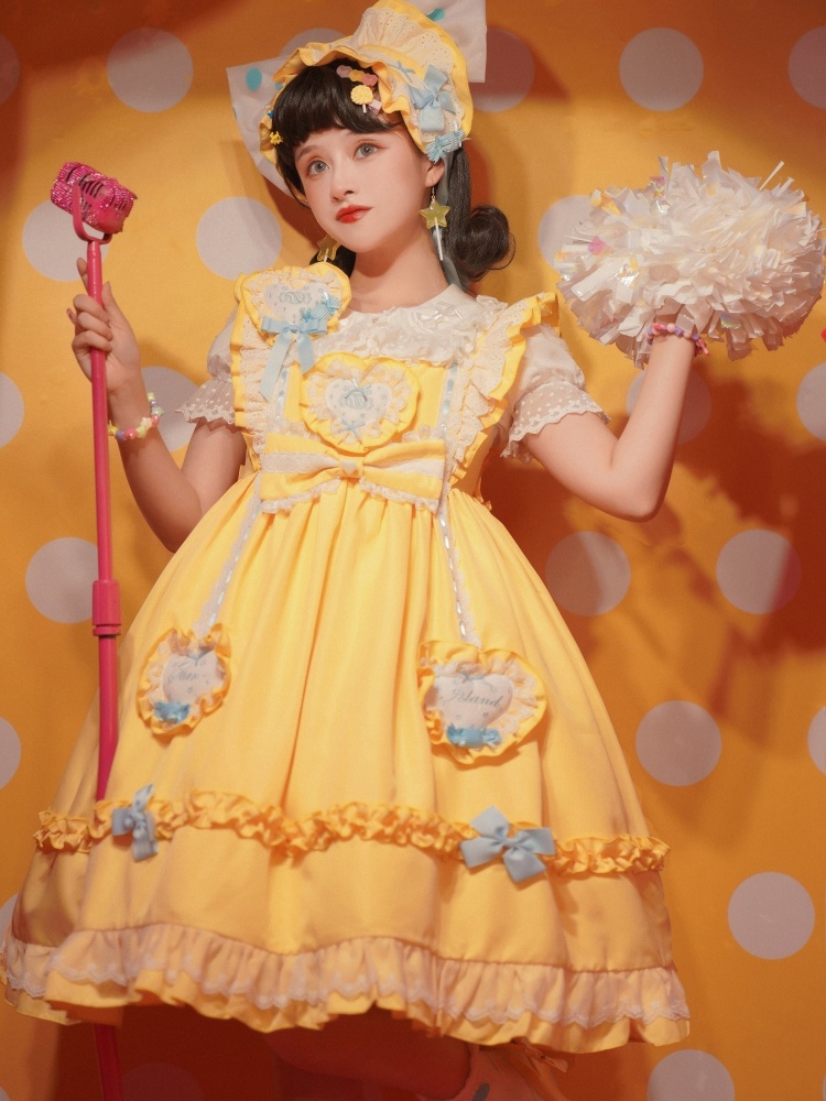 [$114.50]Star Candy Jar Ruffle Trim Bowknot Details Lolita JSK