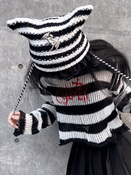 [$14.26]Punk White/ Red Cat Ear Design Knitted Hat