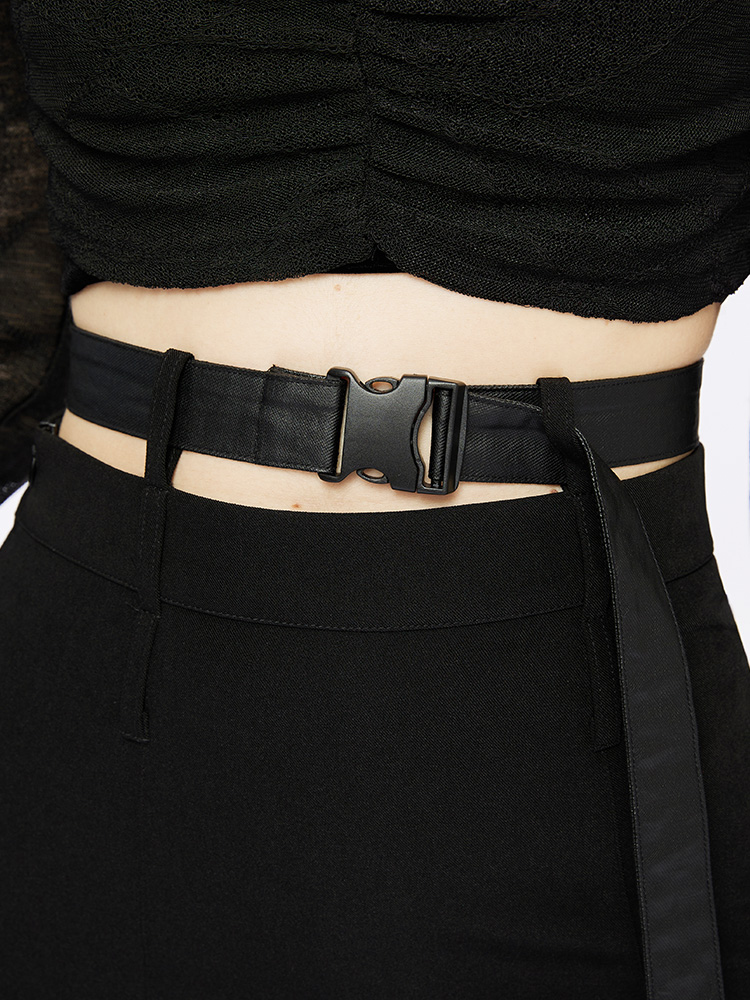 D-ring Belt Design Thigh-high Slit Skirt