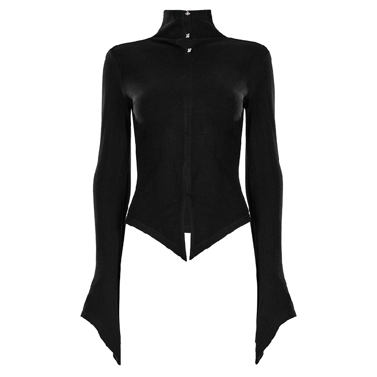 Gothic Banded Collar Slit Design Knitted Top
