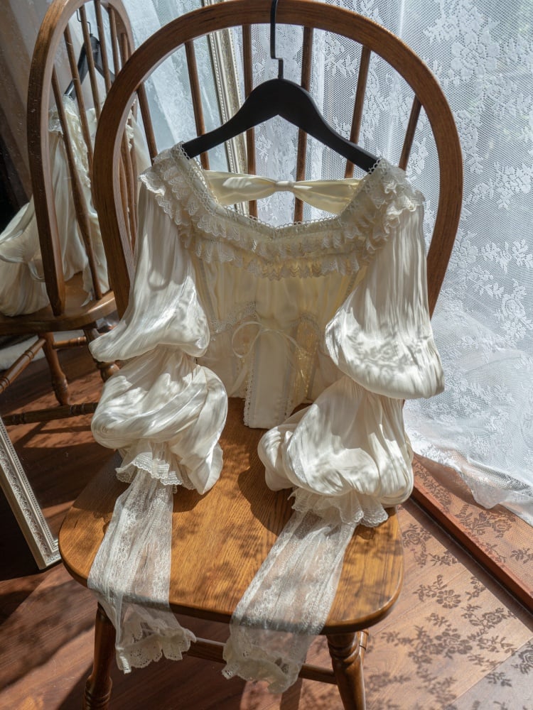 Cersei Lace Ruffle Trim Boned Waist Shirring Back Long Sleeves Blouse