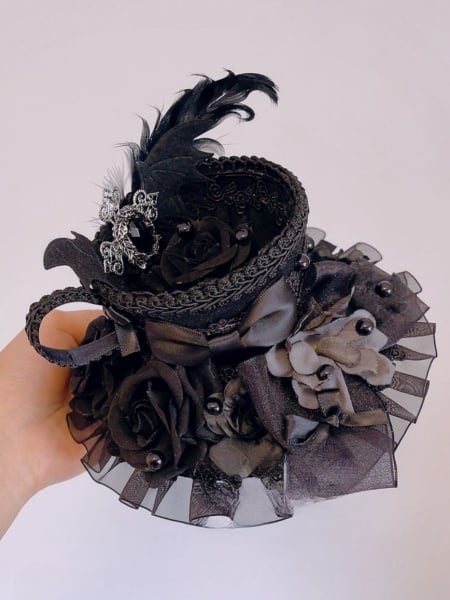 [$53.51]Black Rose Floral Design Cup-shaped Gothic Mini Hat