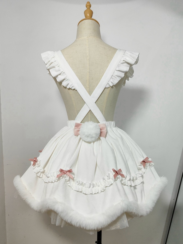 Pink Fluff Rabbit White and Pink Bowknot Detail Plush Hemline Lolita ...