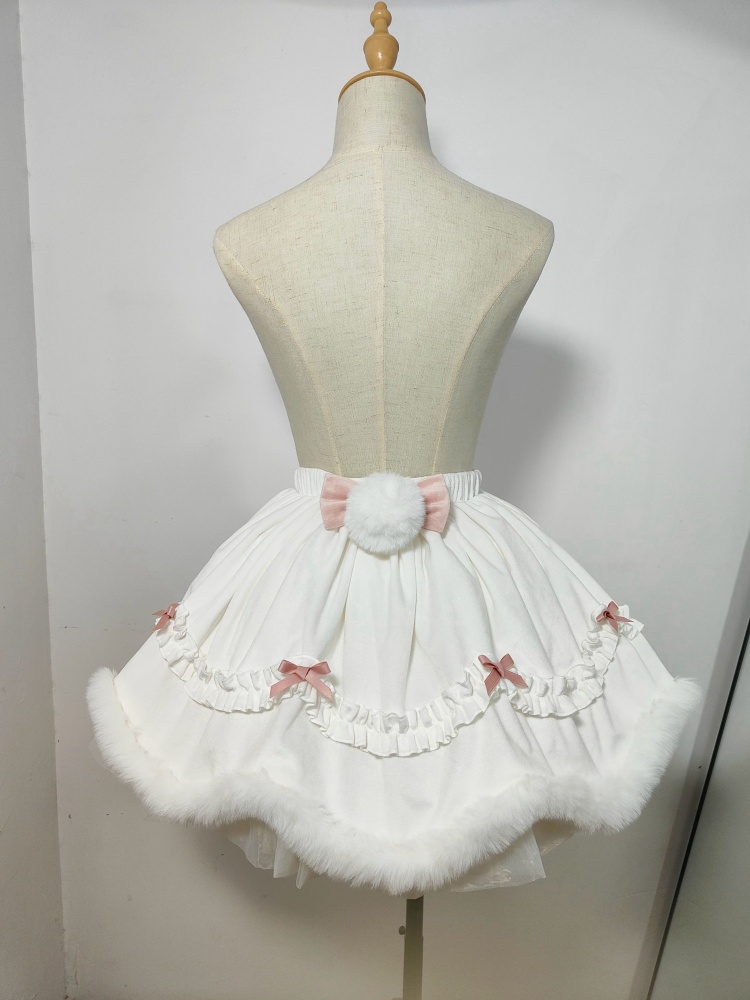 Pink Fluff Rabbit White and Pink Bowknot Detail Plush Hemline Lolita ...