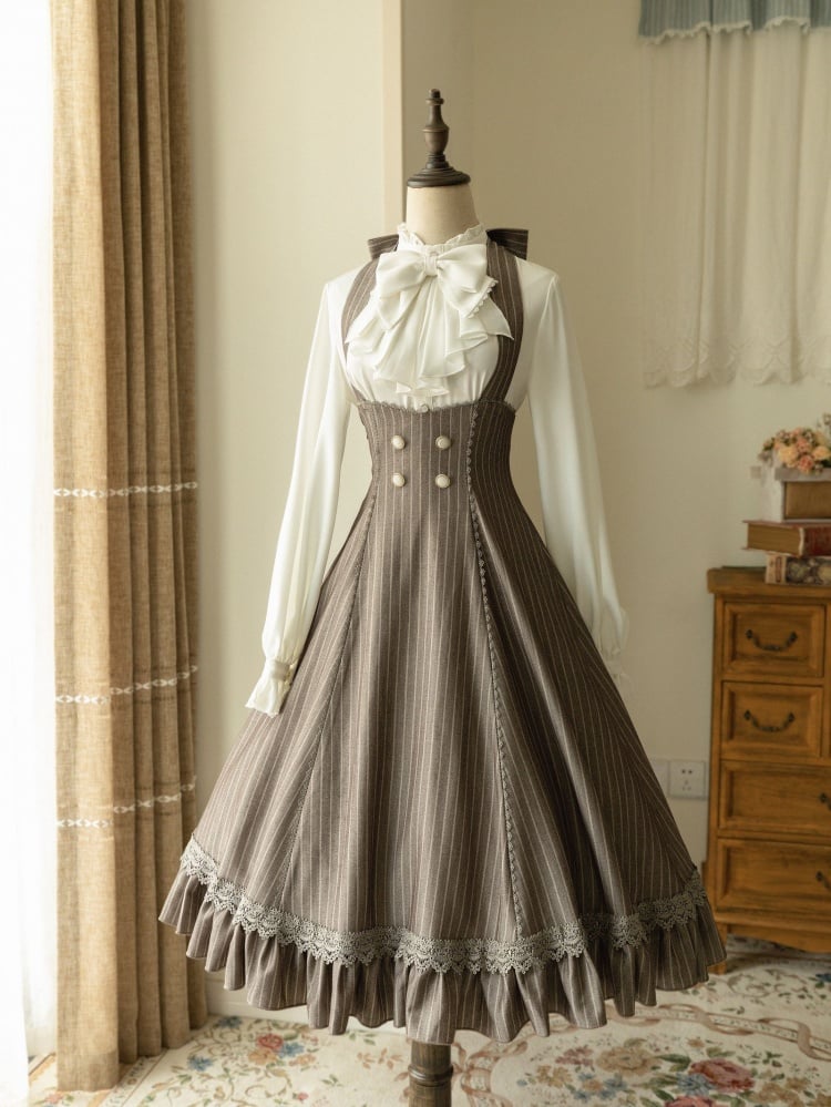 In Stock South of the Forest Halter Underbust Classic Lolita Dress JSK Stripped Pattern