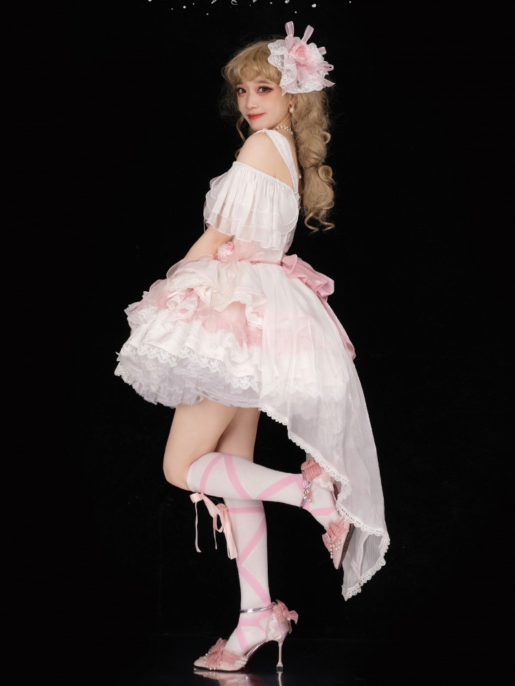 Memoirs of Rose Color Pink and White Lace-up Detail Tiered Skirt and ...
