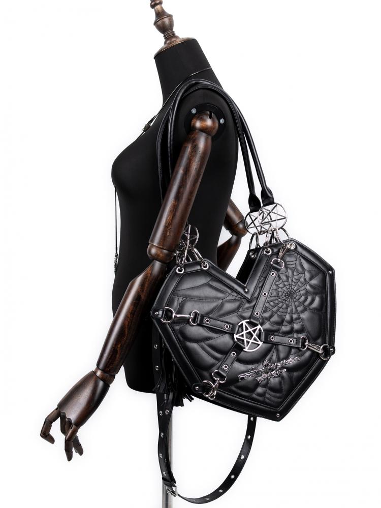 [$54.50]Black Diamond Shaped Spider Design Gothic Shoulder Bag