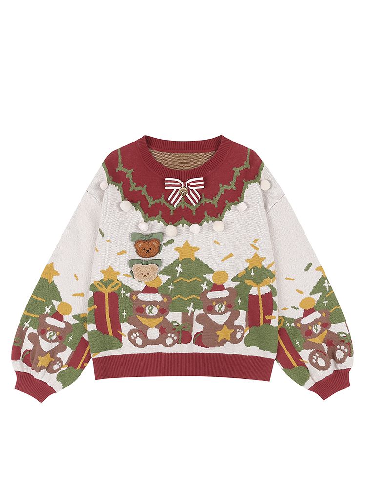 Christmas Tree Fleece Lining Winter Warm Sweater