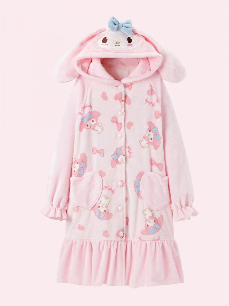 Sanrio Authorized My Melody Bowknot Detail Hooded Nightgown