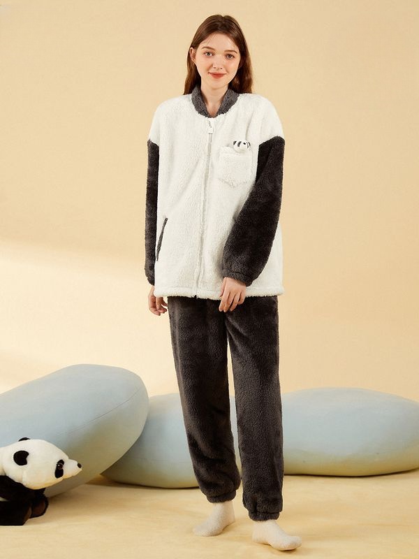 Black＆White Colorblock Design Detachable Panda Pajama Set