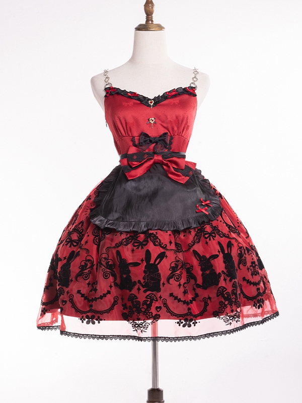 Alice Rabbit Color Black and Red Bowknot Details Sweetheart