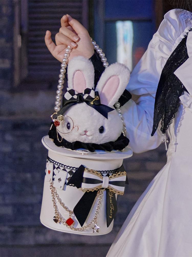 Black and White Mr. Rabbit Detachable Rabbit Doll Design Lolita Bag