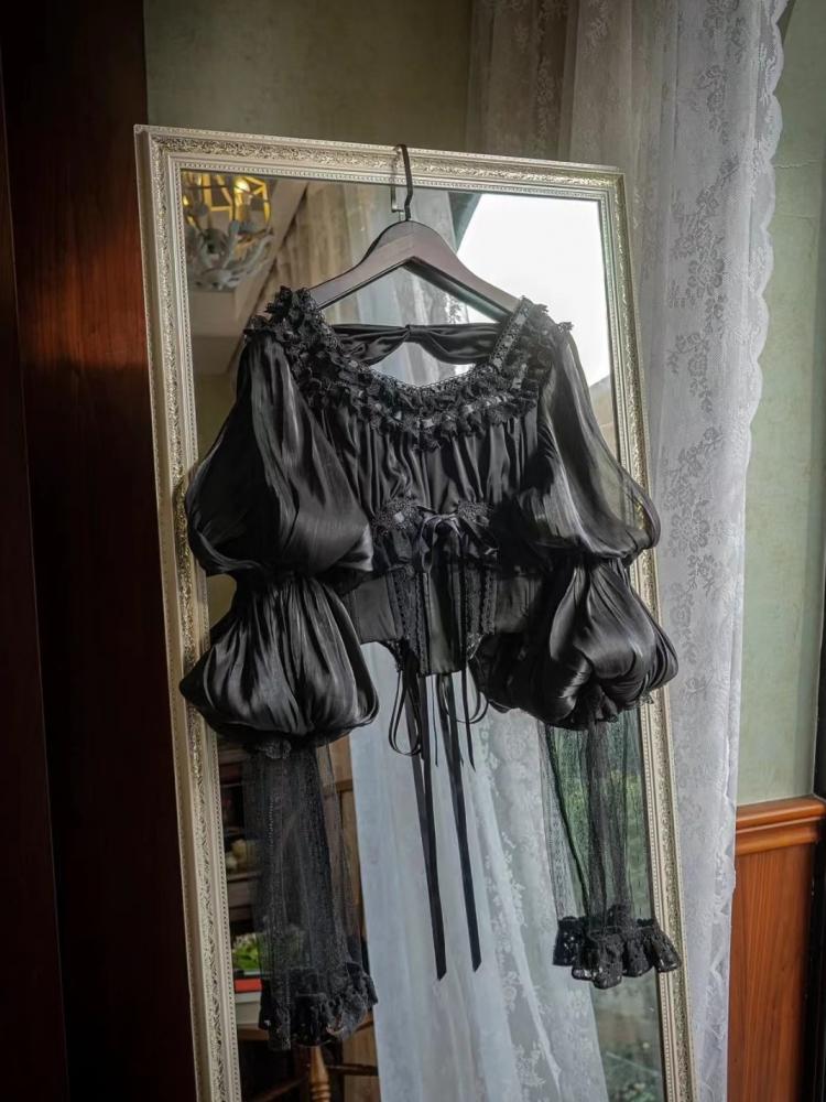 Cersei Lace Ruffle Trim Boned Waist Shirring Back Long Sleeves Blouse