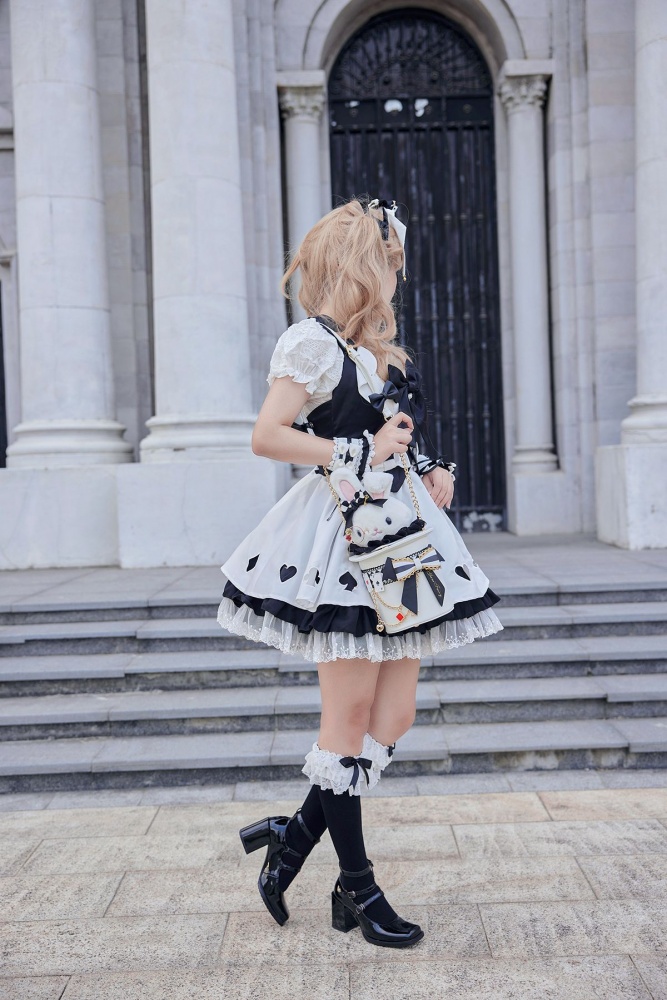 Black and White Mr. Rabbit Detachable Rabbit Doll Design Lolita Bag