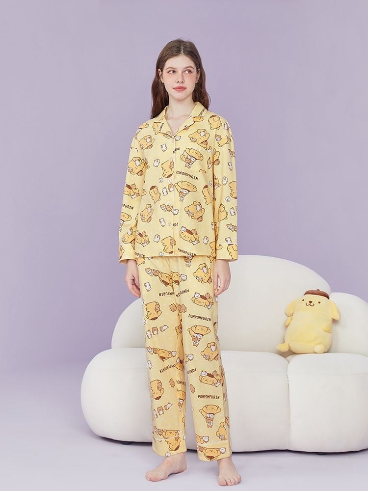 Sanrio Authorized Pom Pom Purin Print Cotton Pajama Set