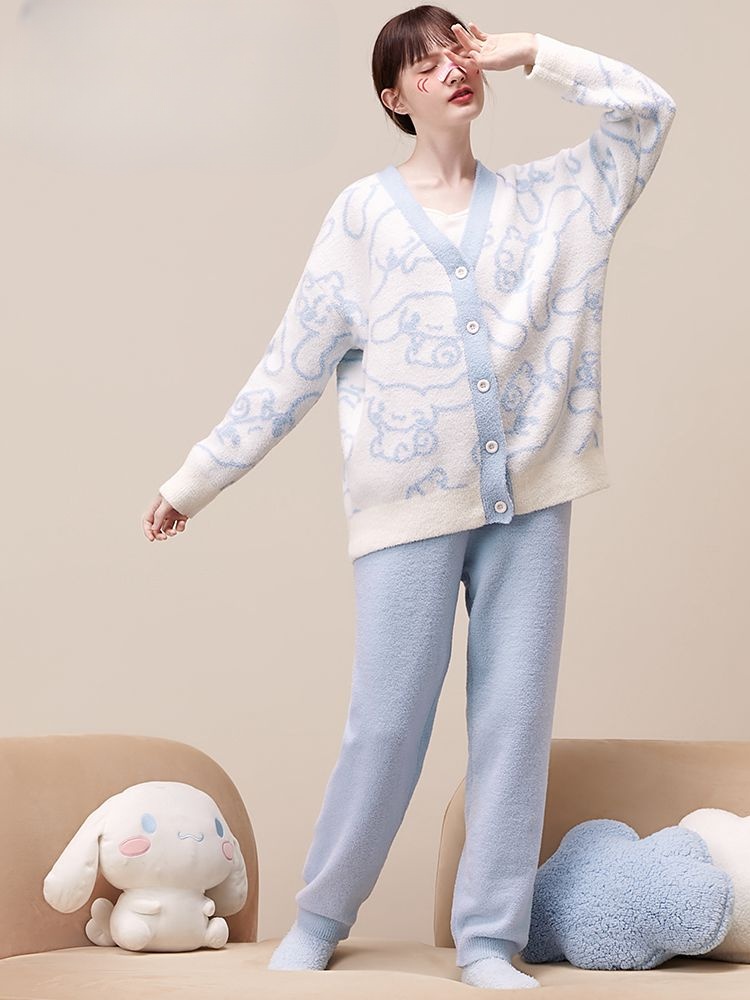 Sanrio Authorized Cinnamoroll  Cardigan ＆ Pants Pajama Set