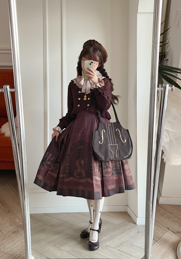 [¥13,909円]ヴァイオリンドリーム 赤茶ロリータ オーバーオールスカート＋シャツセット
