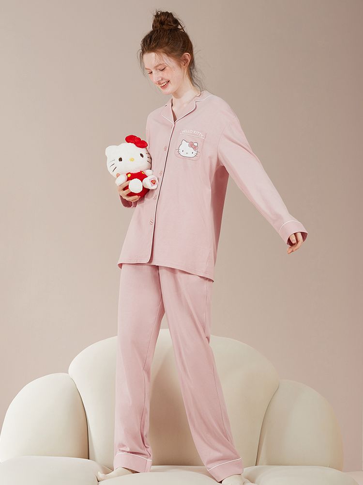 Sanrio Authorized Hello Kitty/Pochacco Print Cotton Pajama Set