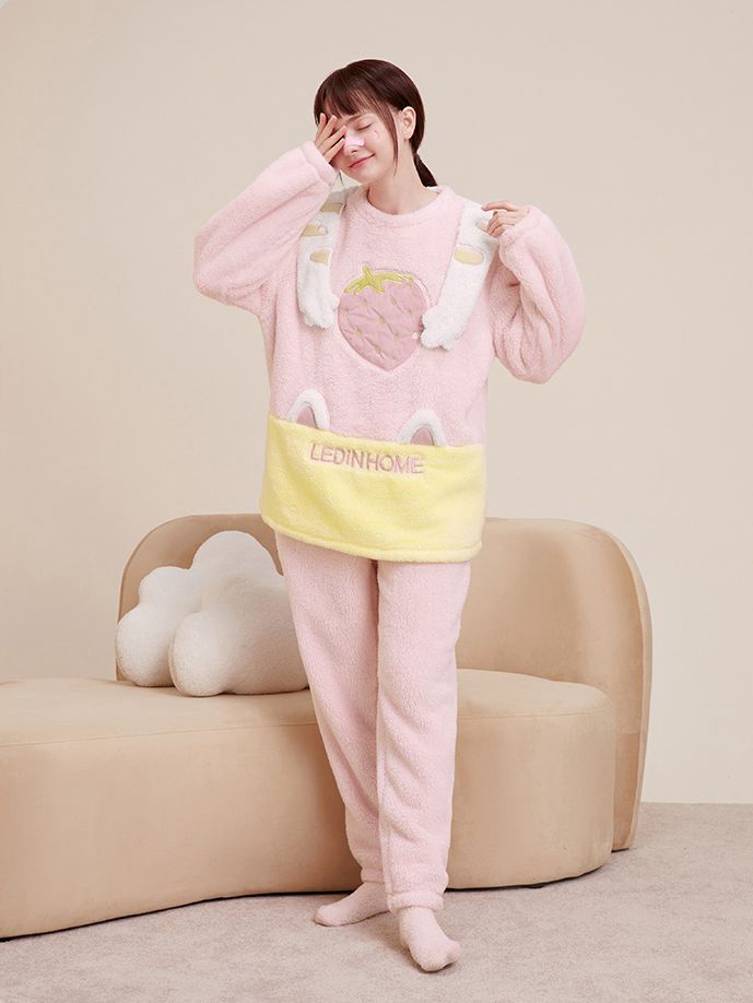 Cat Paw Straps Strawberry Pajama Set