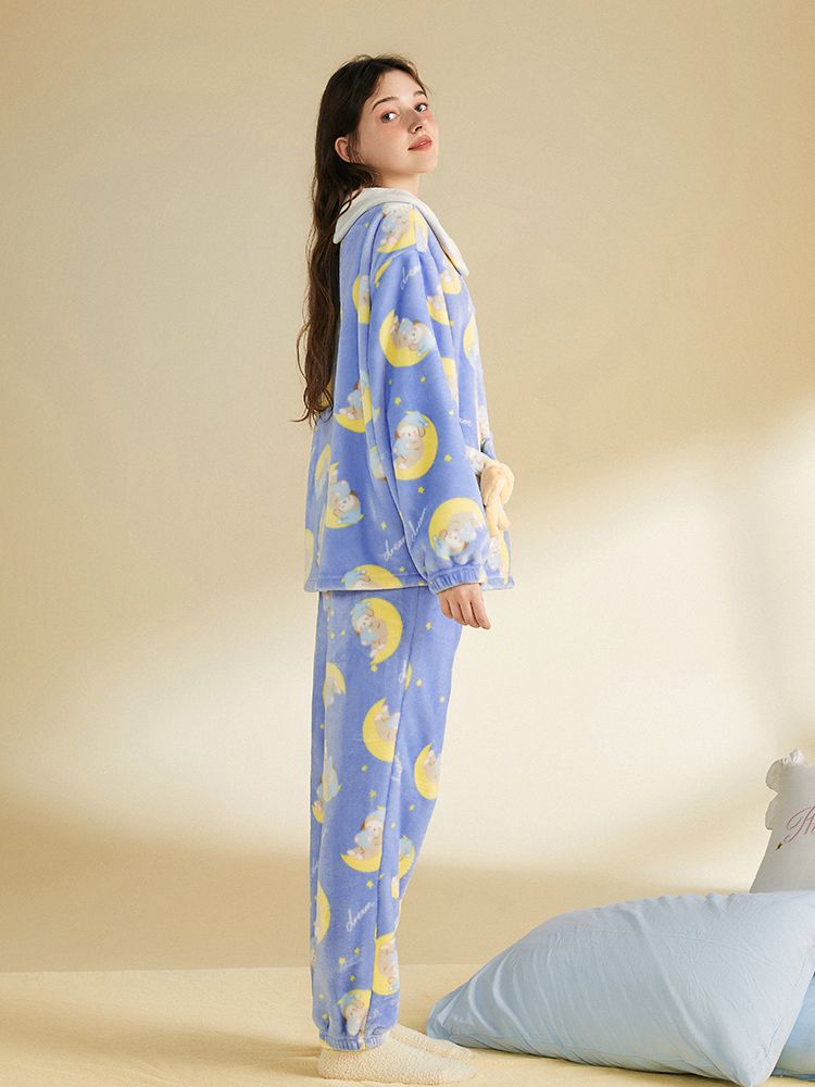 Livheart Authorized Dream Rop Allover Print Bowknot Detail Pajama Set