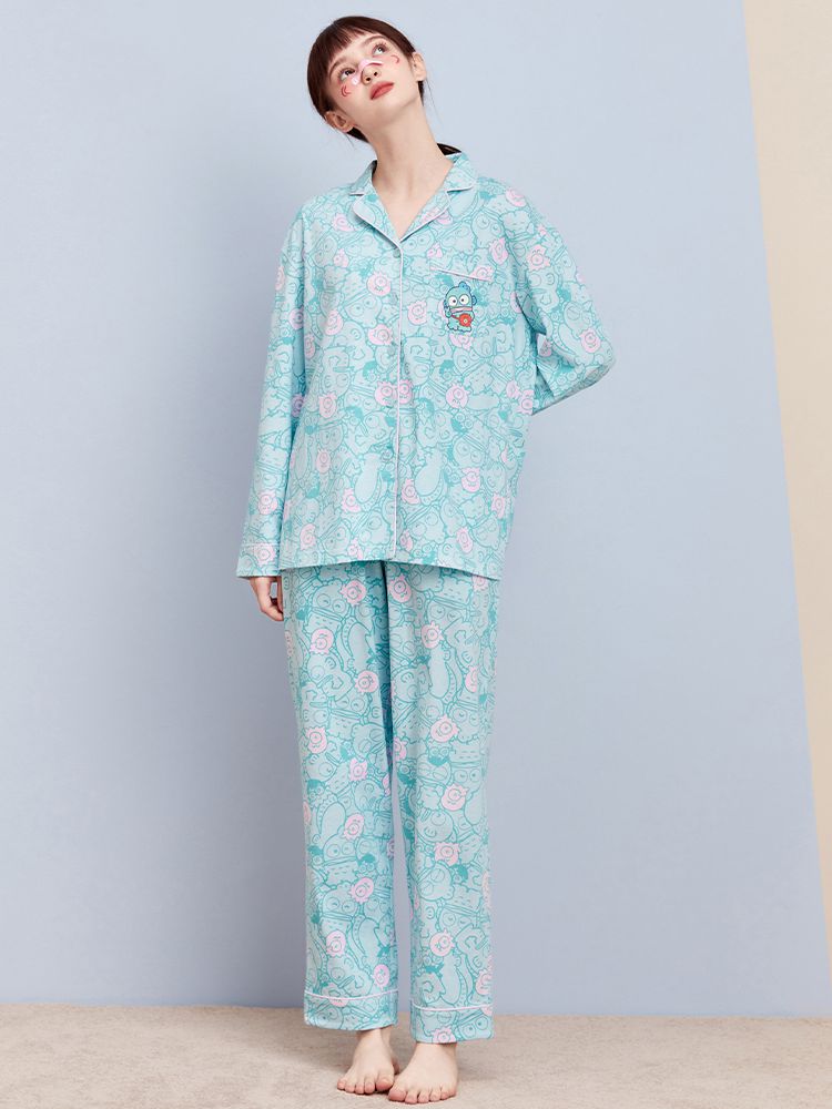 Sanrio Authorized Hangyodon Print Cotton Pajama Set