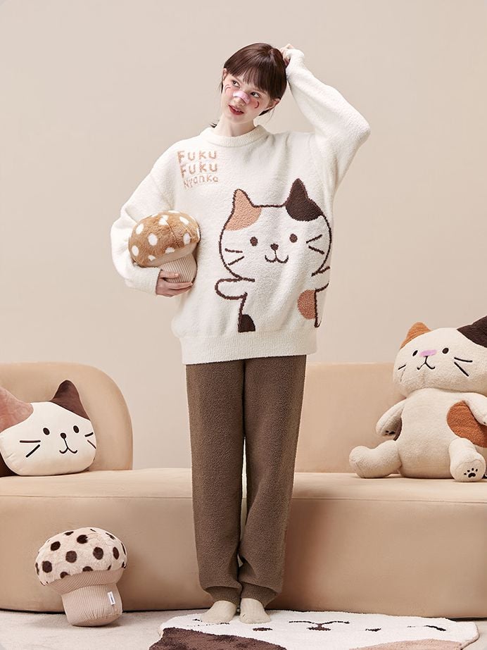 Hapins Authorized Fuku Fuku Nyanko Cat Sweater+ Pants Pajama Set