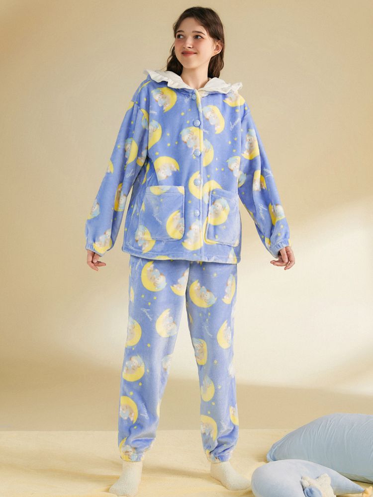 Livheart Authorized Dream Maple Allover Print Hooded Pajama Set