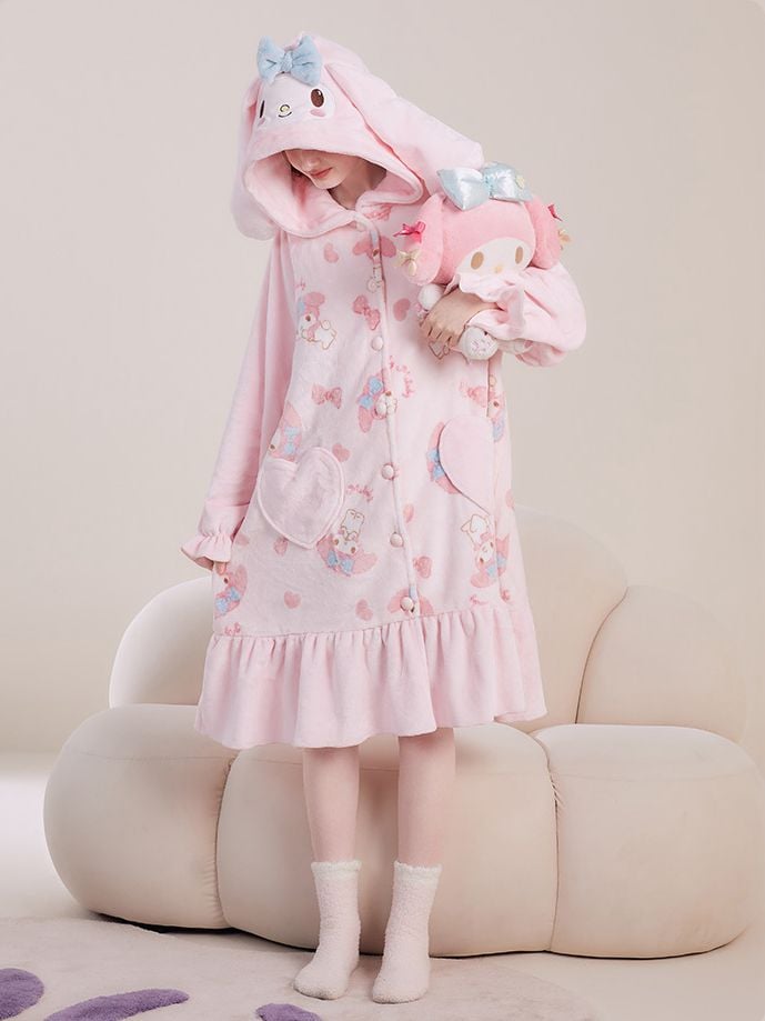 Sanrio Authorized My Melody Bowknot Detail Hooded Nightgown