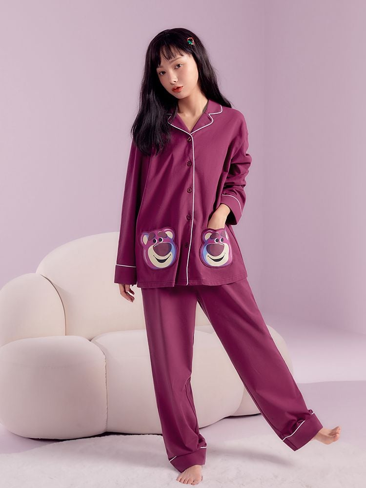 Disney Authorized Lotso Huggin-Bear Contrast Trim Design Pajama Set