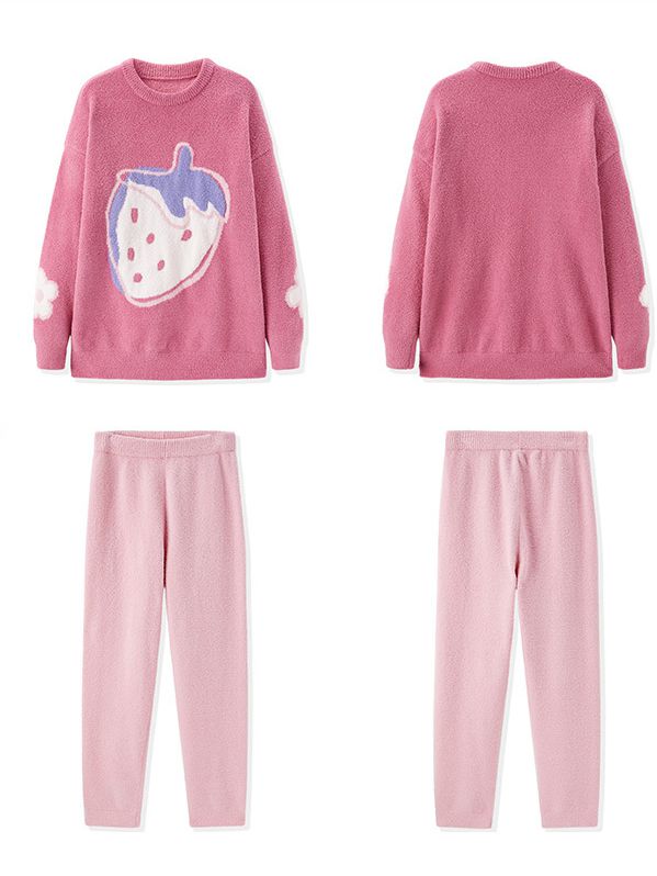 Strawberry Pink Sweater+Pants Pajama Set